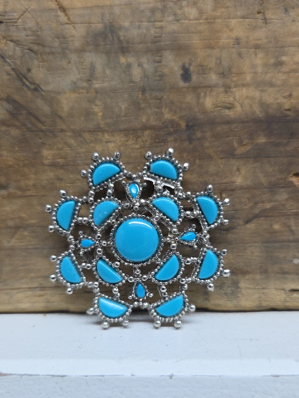 Vintage Southwestern Openworks Faux Turquoise Brooch